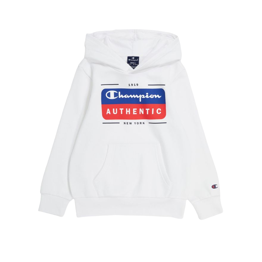 Champion felpa con cappuccio in felpina leggera con logo sul petto Legacy 306512 WW001 bianco