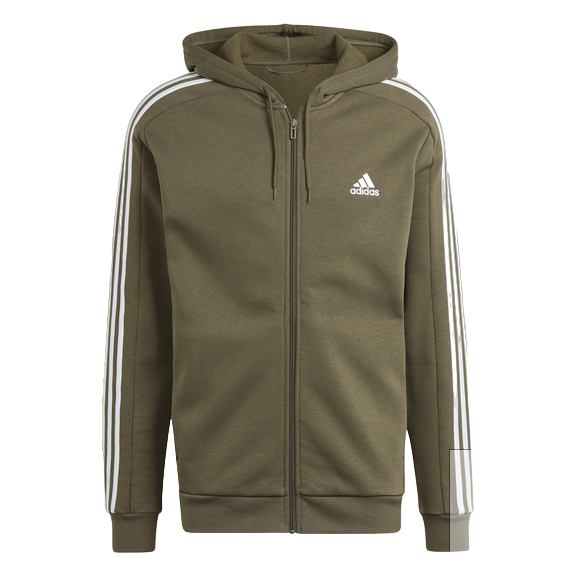 Adidas Felpa con cappuccio e cerniera intera da uomo con 3 strisce