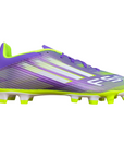 Scarpe da calcio Adidas F50 Club modello JI0043 leggendarie per velocità esplosiva, ritorno dell'icona F50 con DNA speed, vista esterna
