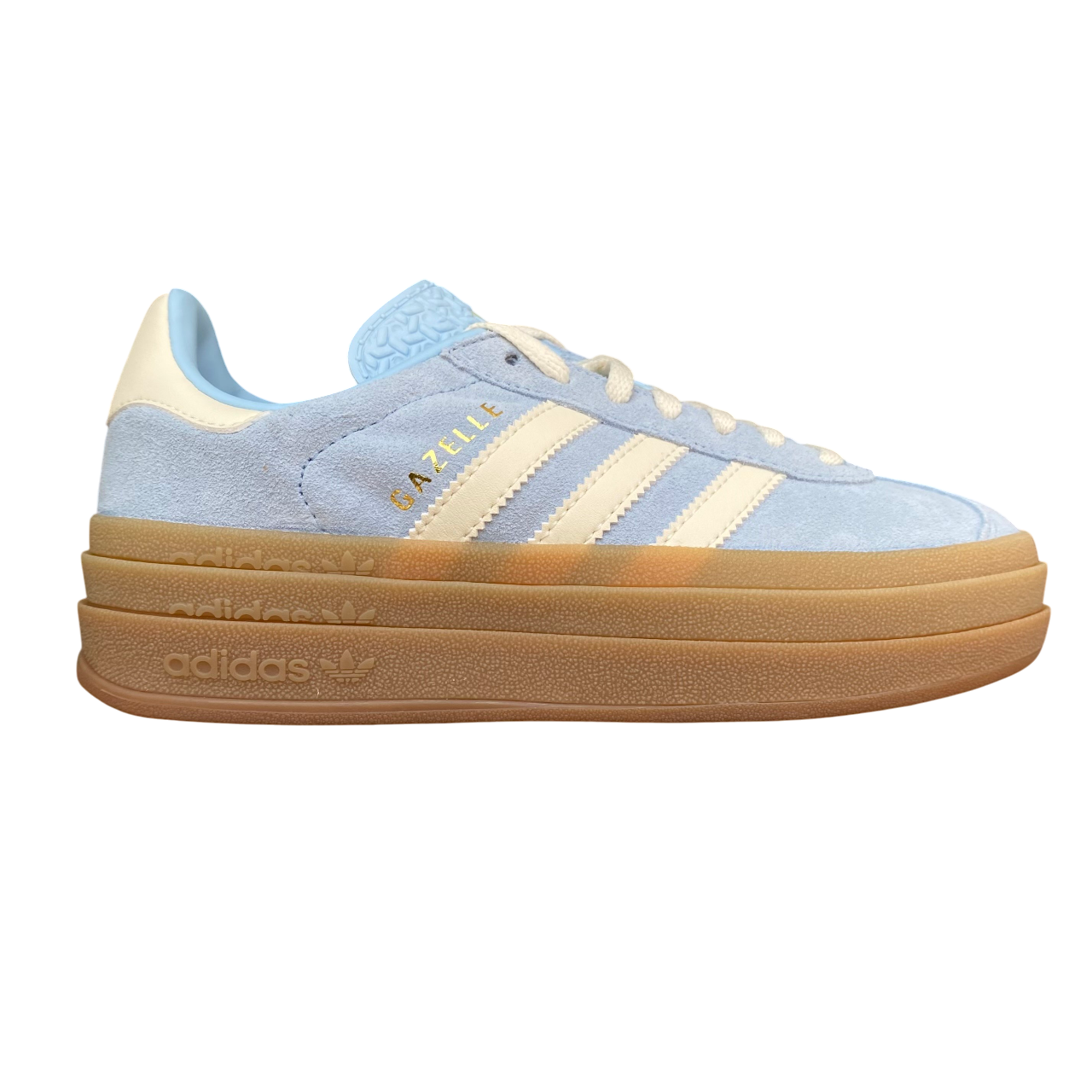 Sneakers Adidas Originals Gazelle Bold JQ7776 da donna, colorazione cielo-crema, platform rialzato, vista laterale