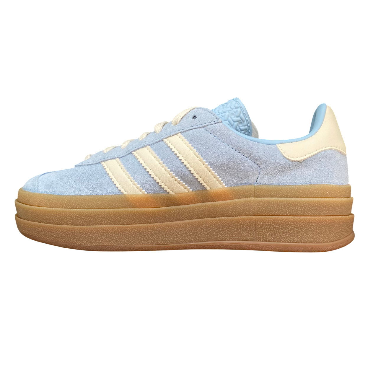 Sneakers Adidas Originals Gazelle Bold JQ7776 da donna, colorazione cielo-crema, platform rialzato, vista laterale interno