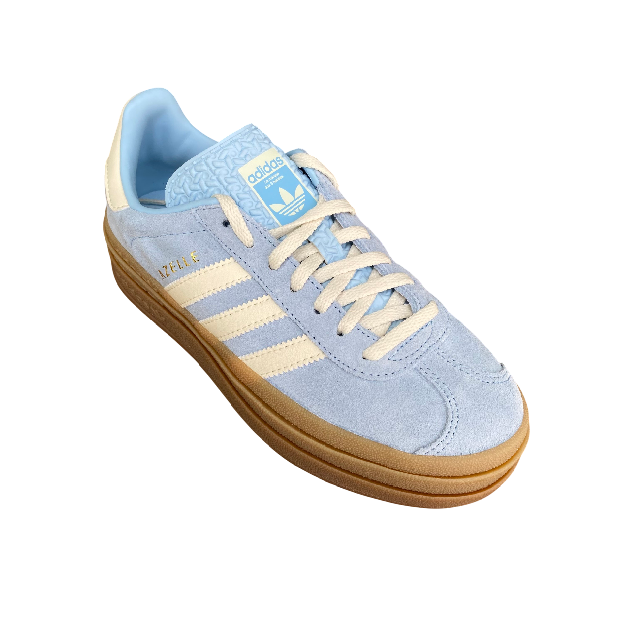 Sneakers Adidas Originals Gazelle Bold JQ7776 da donna, colorazione cielo-crema, platform rialzato, vista punta