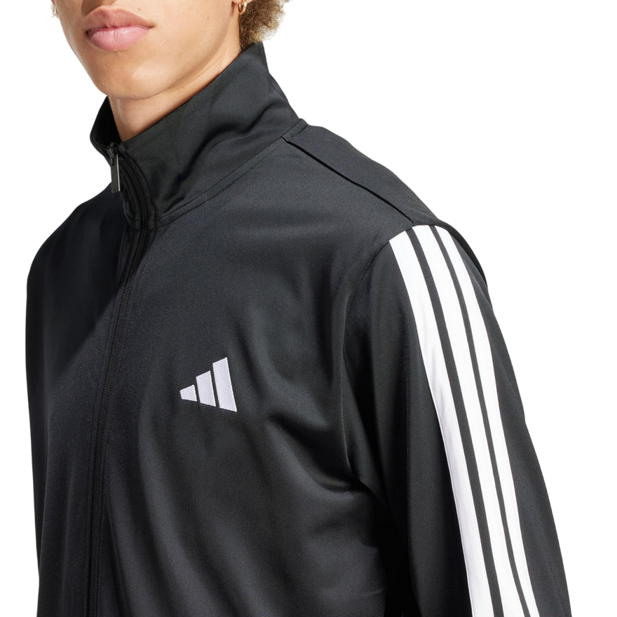 Adidas Tuta Sportiva Basic 3 Strisce Tricot Track Suit JI8858 Nero - Dettaglio Logo e Tre Strisce