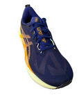 Asics Novablast 5 1011B974-402 scarpa da corsa uomo blu-ambra, vista laterale con dettagli tecnologici tomaia traspirante