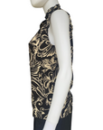 Astrolabio camicia da donna con nodo alla spalla CA6C T68H nero fantasia_laterale