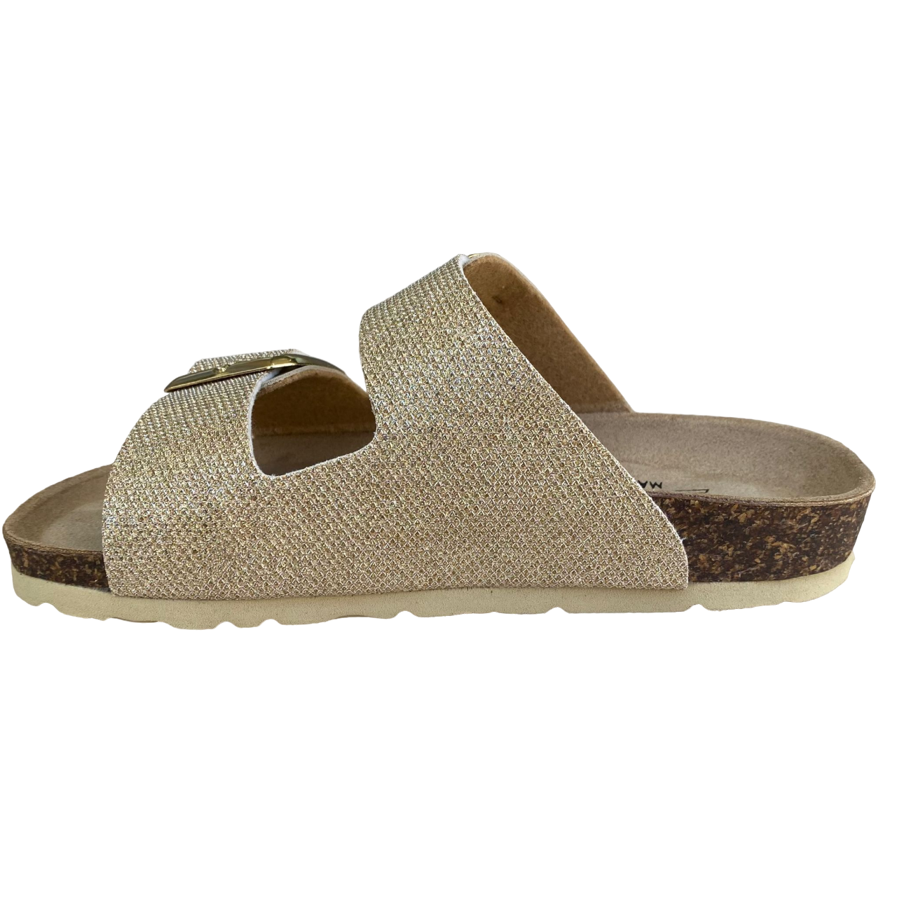Biochic sandalo da donna con 2 fasce regolabili glitterate e plantare in pelle BC55215Yo oro