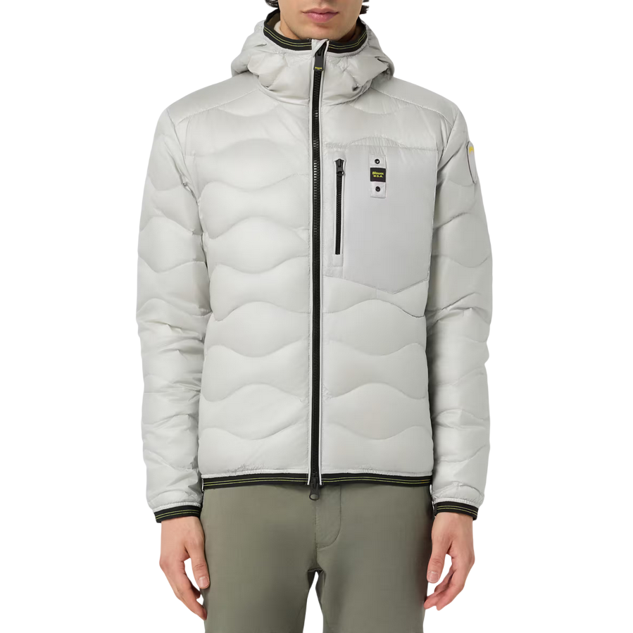 Blauer pumino leggero da uomo con cappuccio e cucitura ad onde 25SBLUC03012-006719 933 ghiaccio