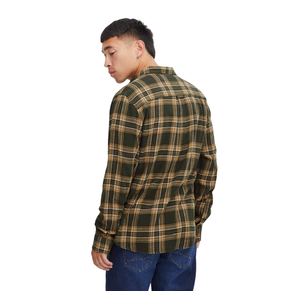 Blend camicia da uomo manica lunga a quadri in cotone verde-marrone