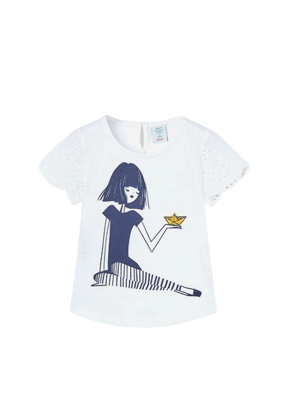 Boboli Maglietta manica corta in jersey combinato da bambina 438061 1100 bianca