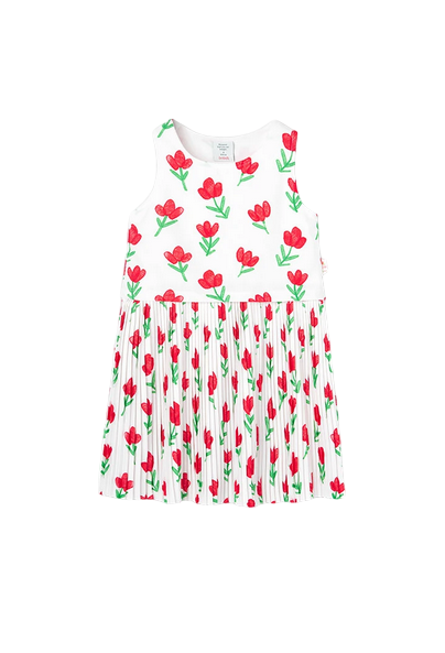 Boboli Vestito in jersey plissettato con stampa a fiori da bambina 418036 9382 bianco-rosso