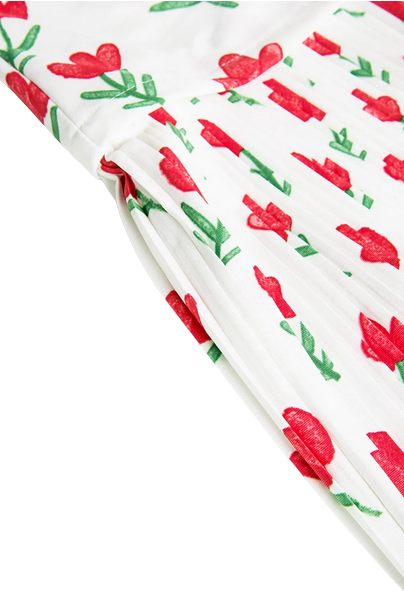Boboli Vestito in jersey plissettato con stampa a fiori da bambina 418036 9382 bianco-rosso