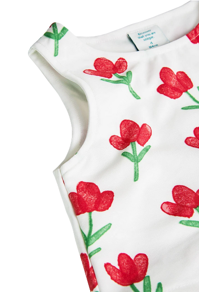Boboli Vestito in jersey plissettato con stampa a fiori da bambina 418036 9382 bianco-rosso