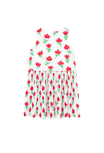Boboli Vestito in jersey plissettato con stampa a fiori da bambina 418036 9382 bianco-rosso