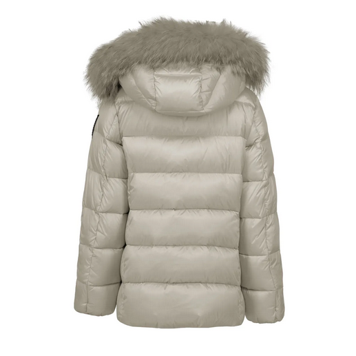 Bomboogie Piumino corto da bambina con cappuccio e pelliccia GG242VTDLC3 grigio cristallo