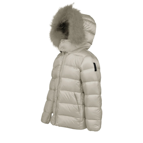 Bomboogie Piumino corto da bambina con cappuccio e pelliccia GG242VTDLC3 grigio cristallo