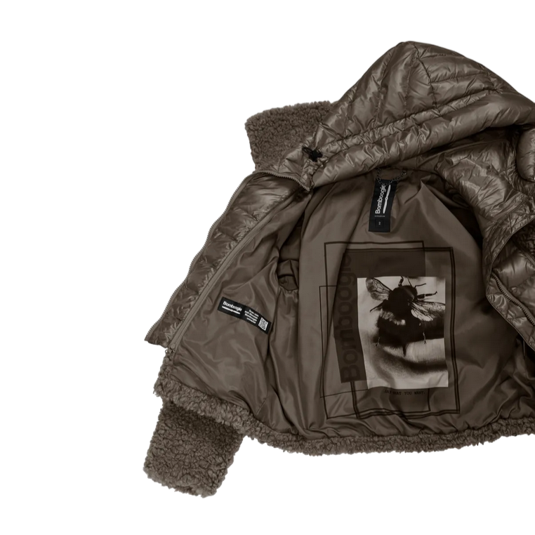 Bomboogie cappotto corto con cappuccio in Sherpa Fleece da donna JW8196TSFC4 148 bronzo