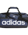 Borsone medio Adidas Duffel HR5349 blu-bianco con zip bidirezionale e base resistente, vista frontale