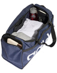Borsone medio Adidas Duffel HR5349 blu-bianco con zip bidirezionale e base resistente, vista frontale