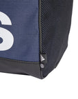 Borsone medio Adidas Duffel HR5349 blu-bianco con zip bidirezionale e base resistente, vista particolare