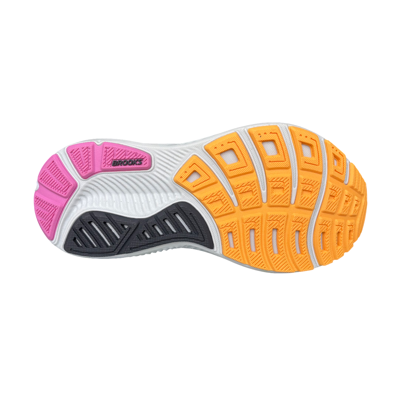 Scarpe running Brooks Ghost 17 da donna colore ostrica-albicocca dettaglio suola con tecnologia ammortizzante