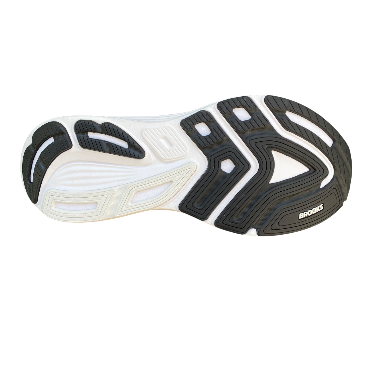 Dettaglio della suola ammortizzata delle scarpe da corsa Brooks Revel 8 nere