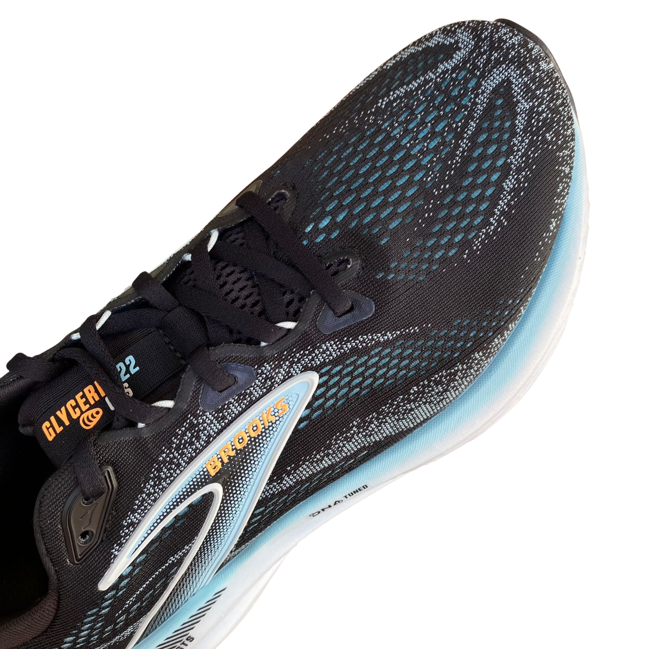 Scarpa da corsa uomo Brooks Glycerin GTS 22 con ammortizzazione superiore, modello 1104461D-063, vista punta