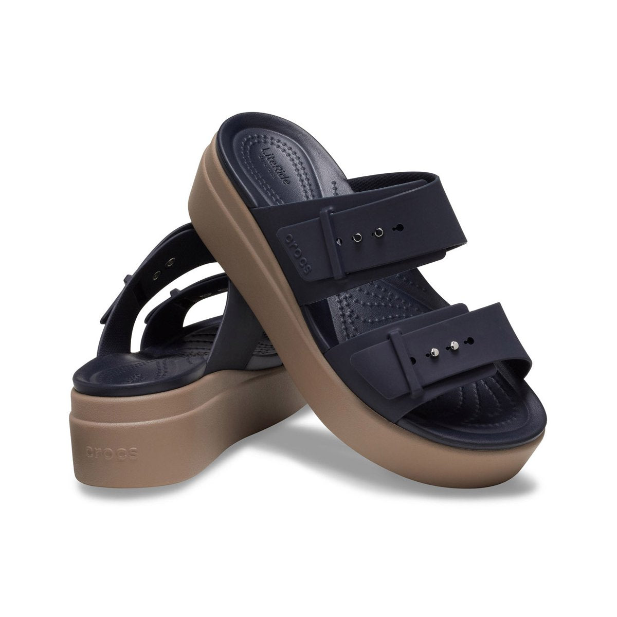 Crocs sandalo da donna con zeppa Brooklyn Buckle Low Wedge W 207431-4LH deep navy
