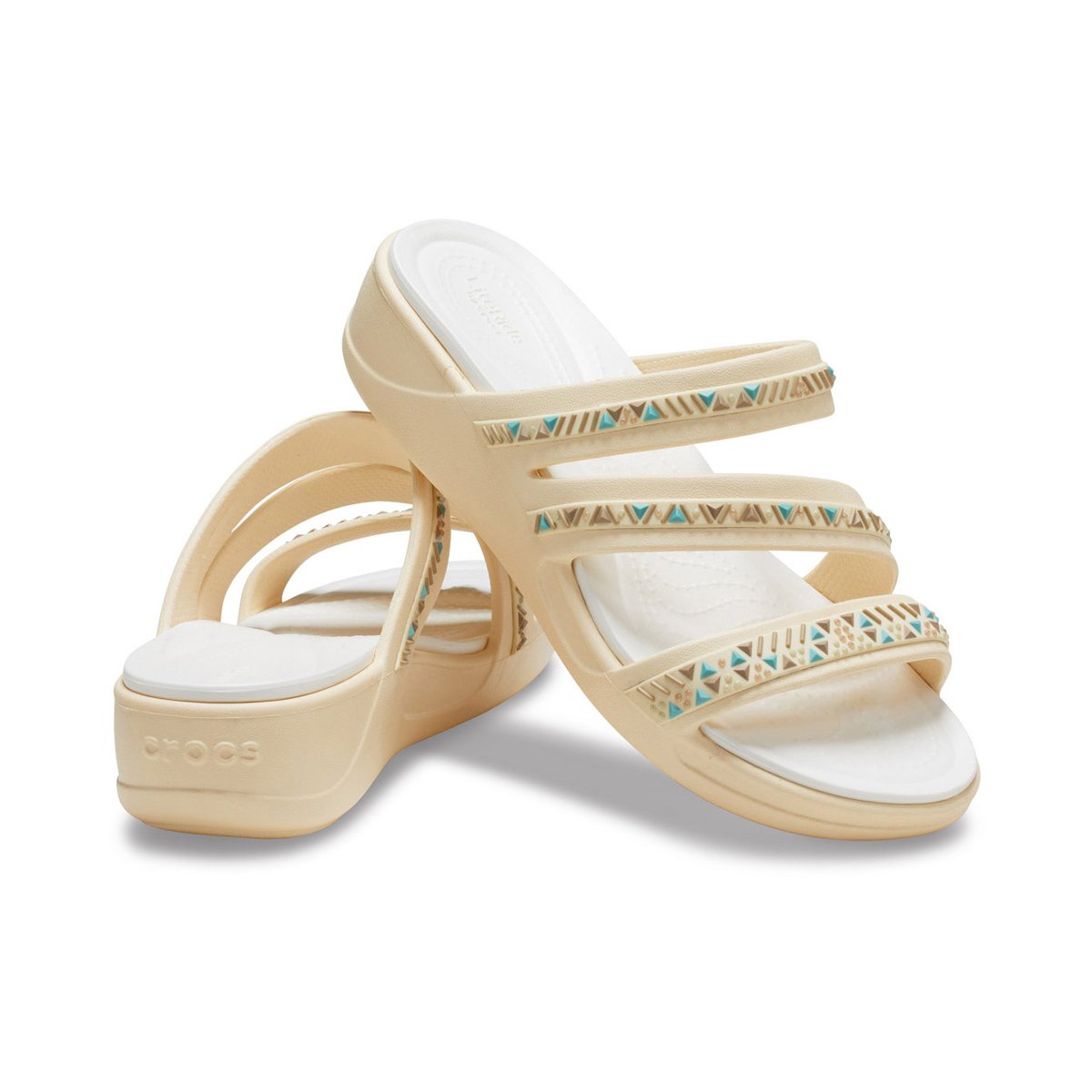 Crocs sandalo da donna Boca Medallion Strappy Wedge W207431-108 vanilla