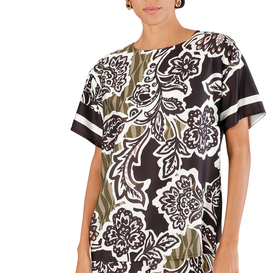 CafèNoir blusa manica corta stampata da donna JC0183 S042 fiore multinero
