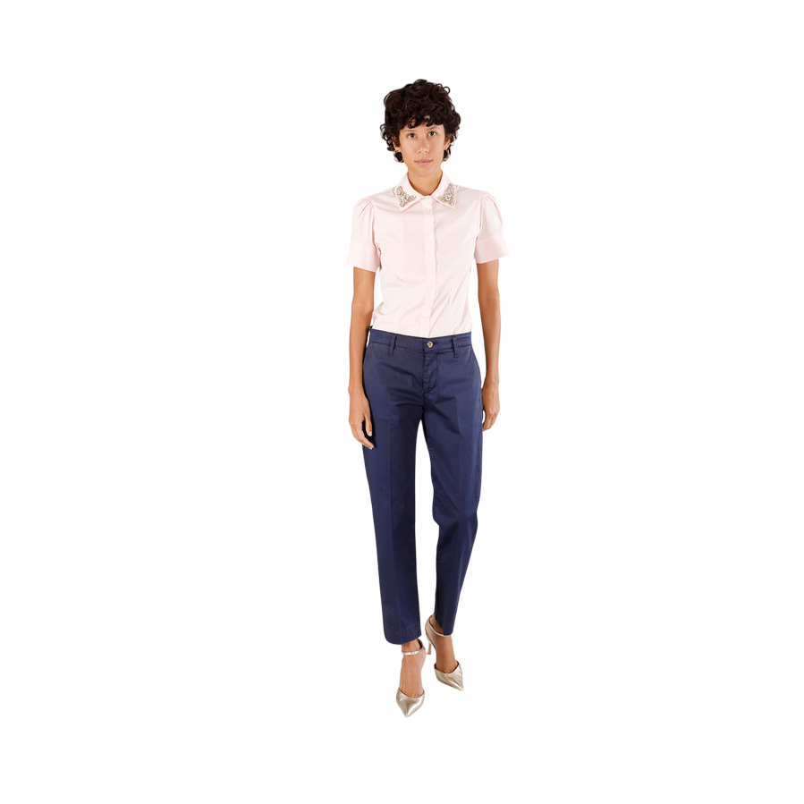 CafèNoir pantalone a sigaretta da donna in tinto capo C7JP0225 B020 blu