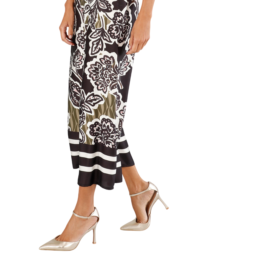 CafèNoir pantalone palazzo da donna in satin stampato JP0245 S042 fiore multinero