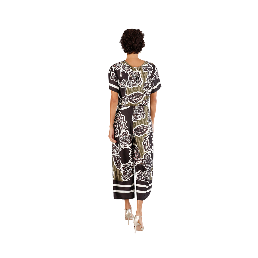 CafèNoir pantalone palazzo da donna in satin stampato JP0245 S042 fiore multinero