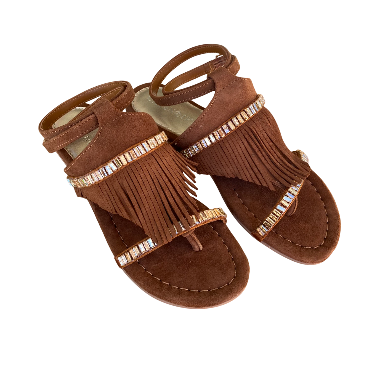 CafèNoir sandalo infradito da donna in camoscio con frange e catena strass c1GG5552 M018 marrone