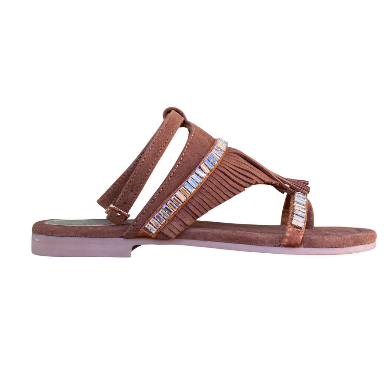 CafèNoir sandalo infradito da donna in camoscio con frange e catena strass c1GG5552 M018 marrone
