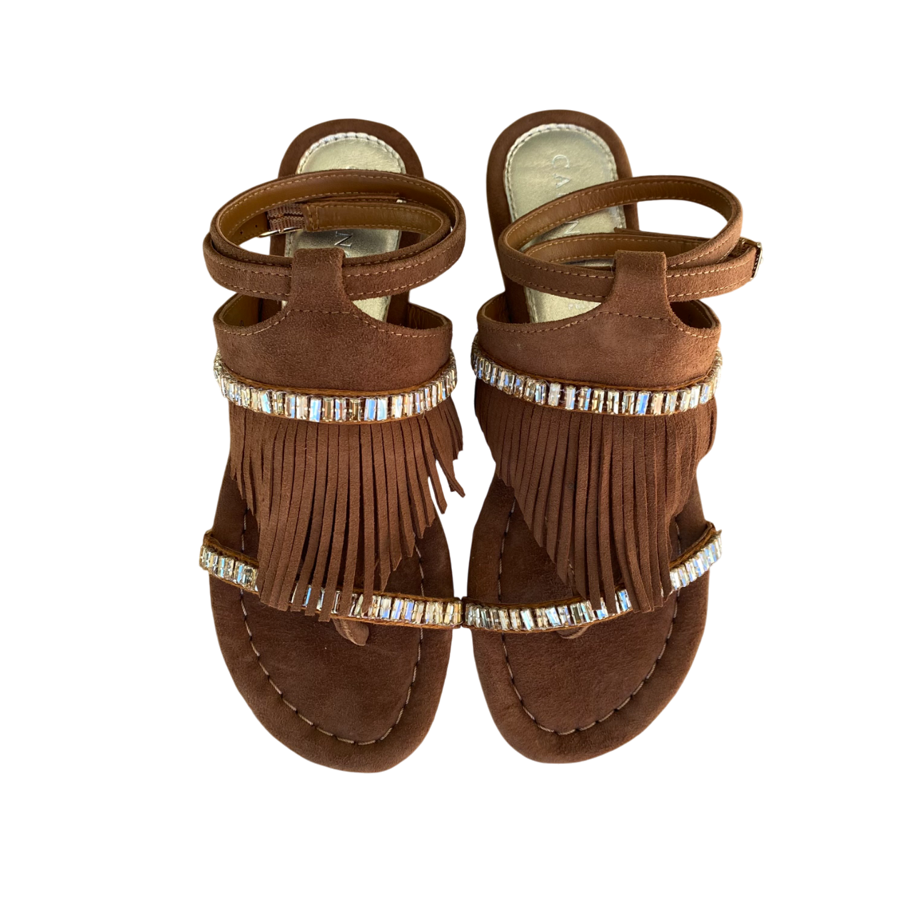 CafèNoir sandalo infradito da donna in camoscio con frange e catena strass c1GG5552 M018 marrone