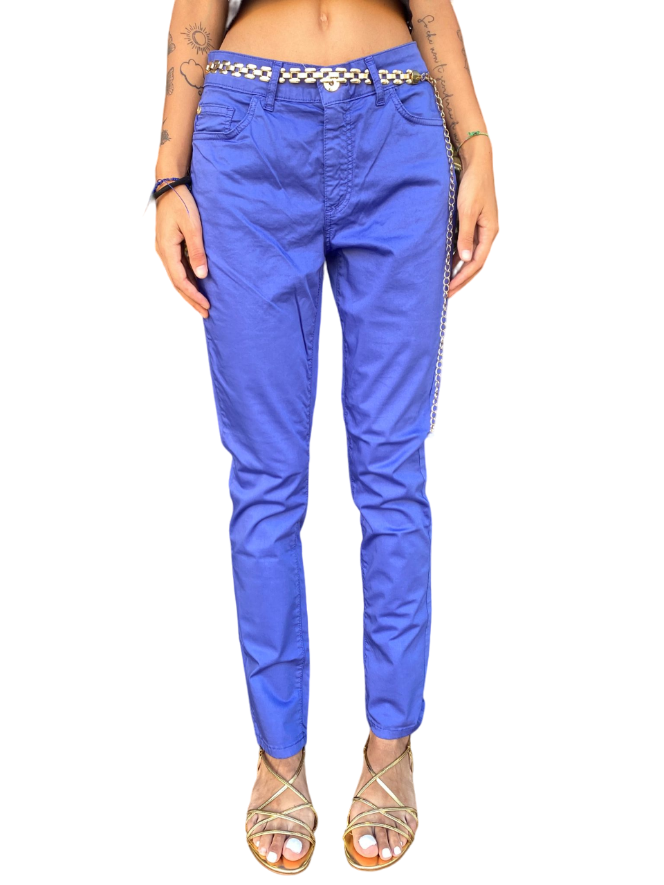 CafèNoir pantalone aderente in tinto capo C7JP0169 B055 azzurro