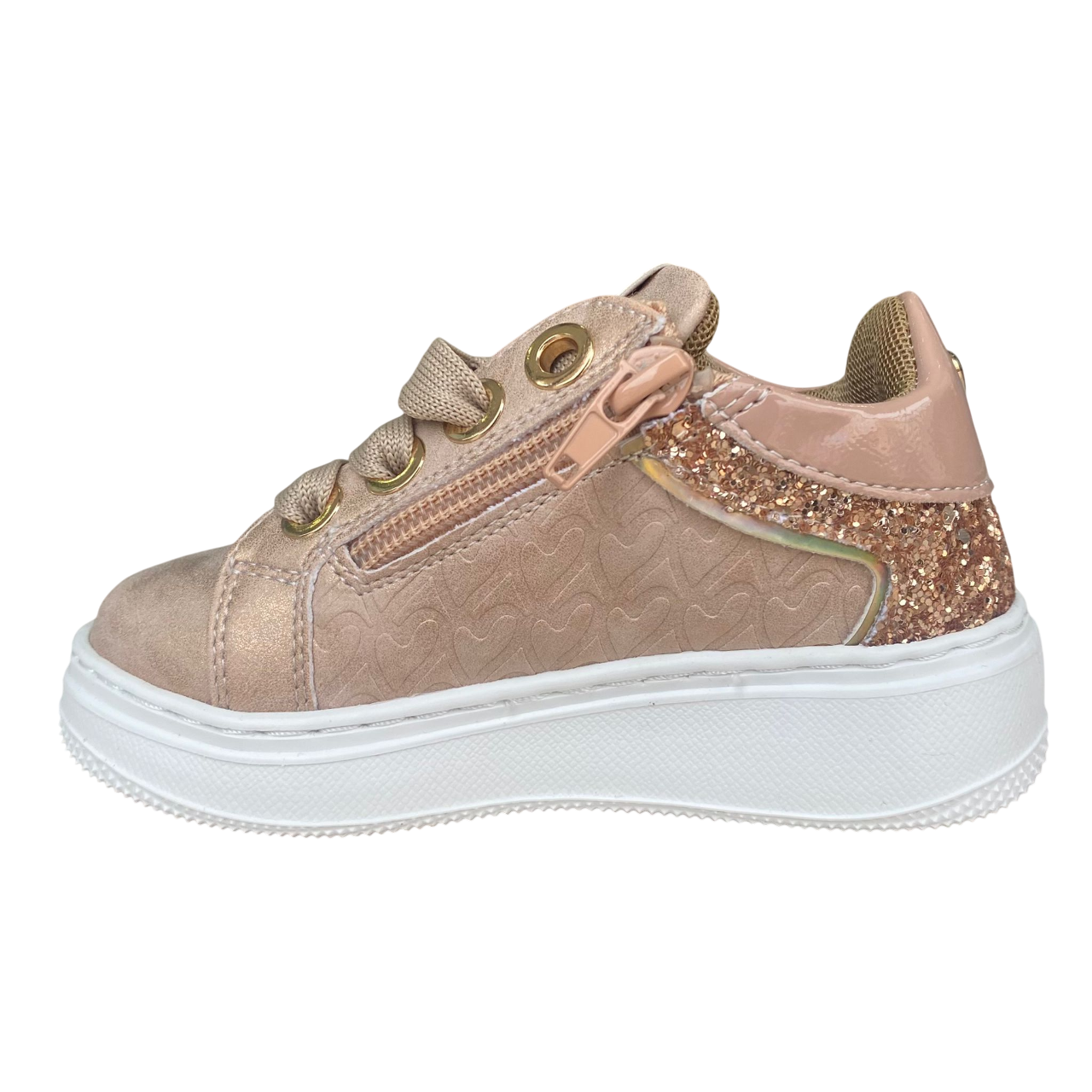 CafèNoir scarpa sneakers da bambina con laccio e zip laterale e glitter c2610 rosa-oro