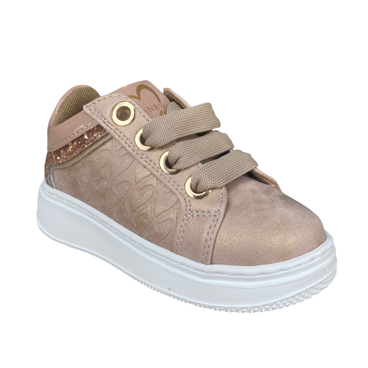 CafèNoir scarpa sneakers da bambina con laccio e zip laterale e glitter c2610 rosa-oro