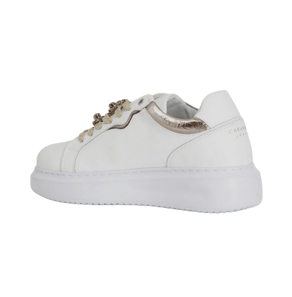 CafèNoir scarpa sneakers da donna con riporti laminati e gioiello C1DE1013 W083 bianco-pesca