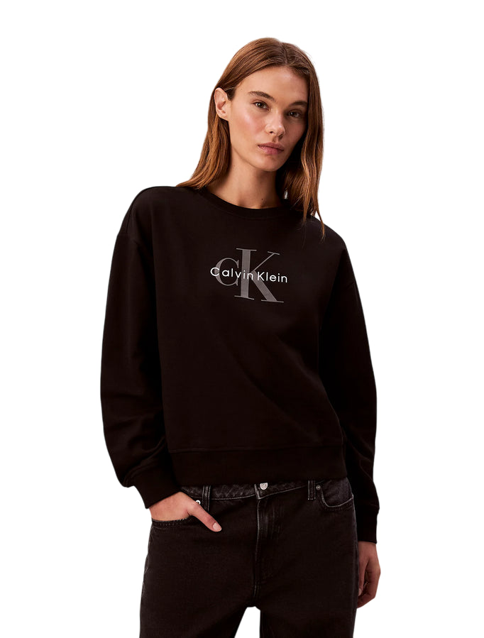 Calvin Klein Felpa Monologo LV047B234GUB1 Nero | Donna relaxed spugna cotone logo minimal