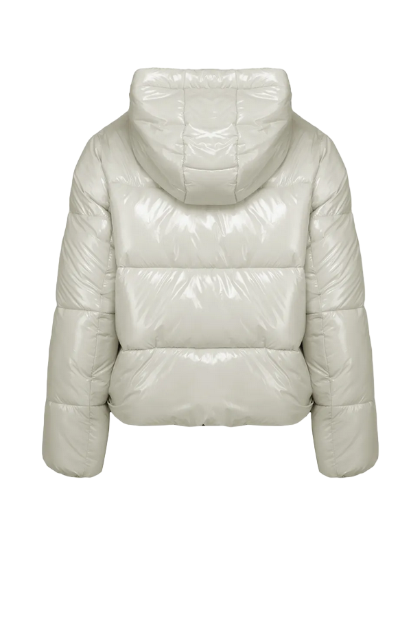 Censured giacca a piumino con cappuccio da donna corta larga e lucida JW388NTGNY3139 latte di mandorla