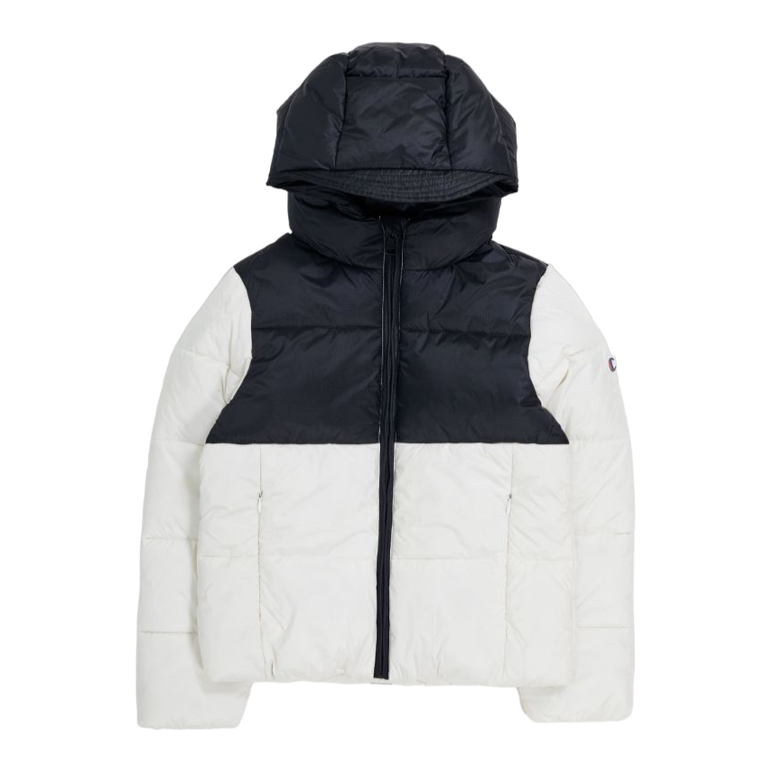 Champion Giubbotto con cappuccio da ragazzo 404832 WW036 bianco nero Sportiamo