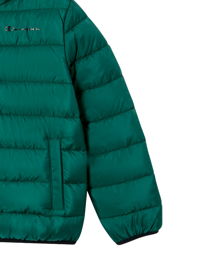 Champion Giacca Bambino Cappuccio 307222 GS584 Verde – imbottita, idrorepellente, comfort, stile - dettaglio