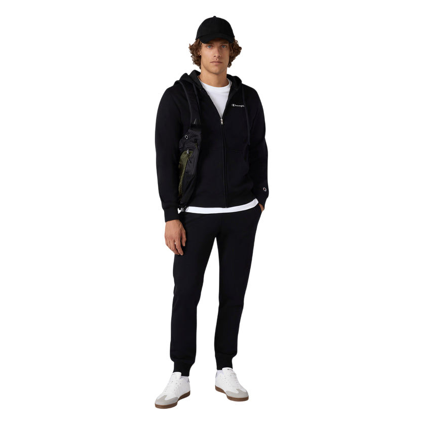 Champion Tuta Uomo Cappuccio 221658 KK001 Nero Cotone Felpato Zip Felpa Sportiva
