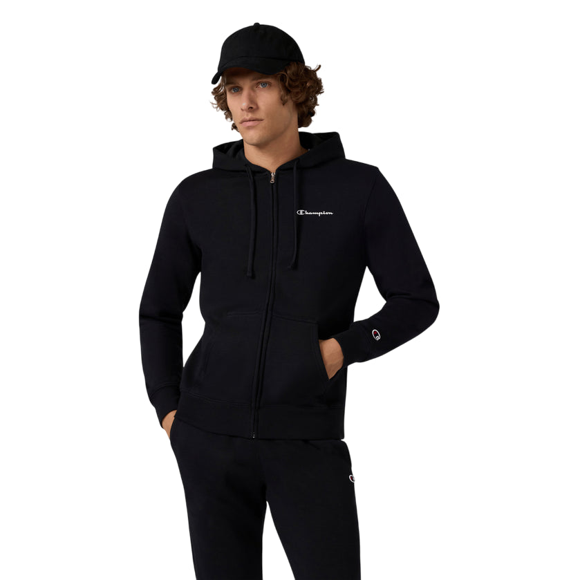 Champion Tuta Uomo Cappuccio 221658 KK001 Nero Cotone Felpato Zip Felpa Sportiva - felpa
