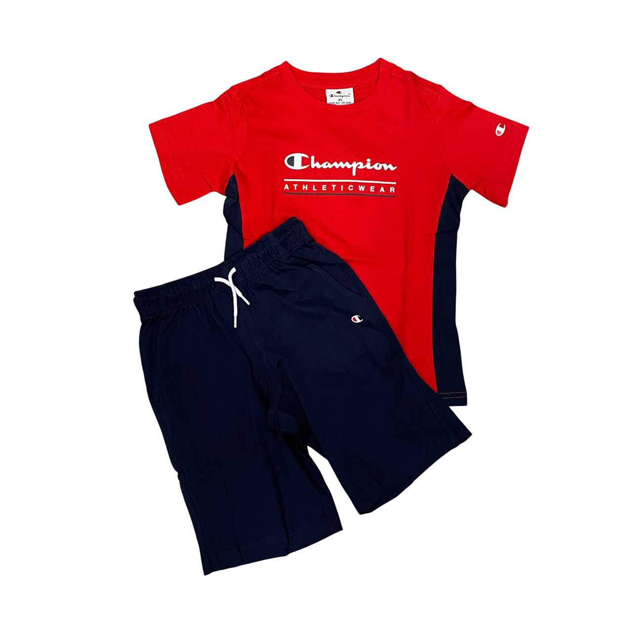 Champion completino junior maglietta manica corta e pantaloncino 306992-RS011 rosso-blu