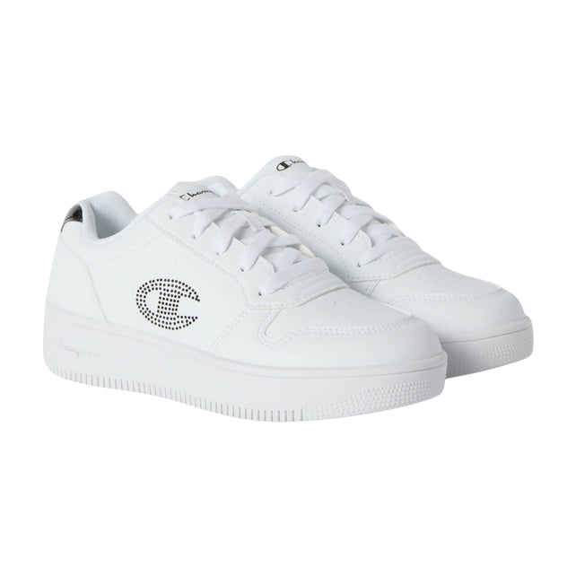 Champion scarpa RD18 platform glitter Ragazza Low Cut S32872 WW003 bianco - Sneakers platform glitter bianche con lacci - laterale