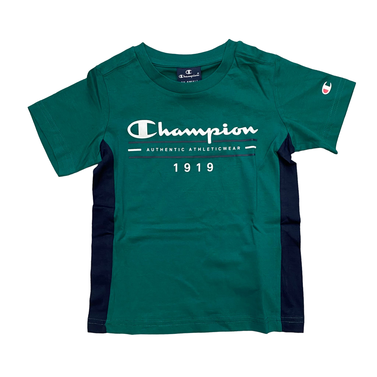 Champion completino da ragazzo maglietta e pantaloncino 306700 GS571 verde blu