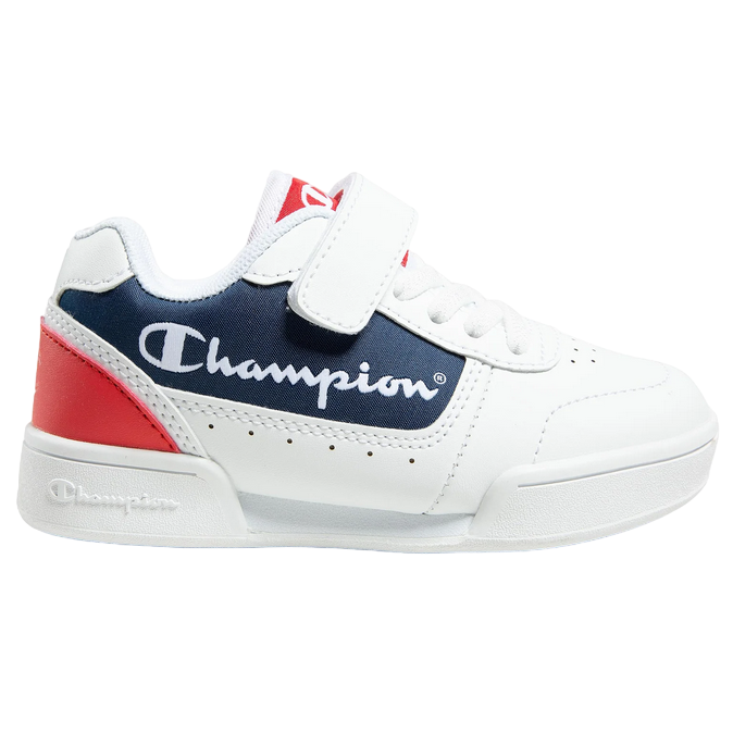 Champion scarpa sneakers da bambino con laccio elastico e velcro Low Cut Court S31924 bianco-blu
