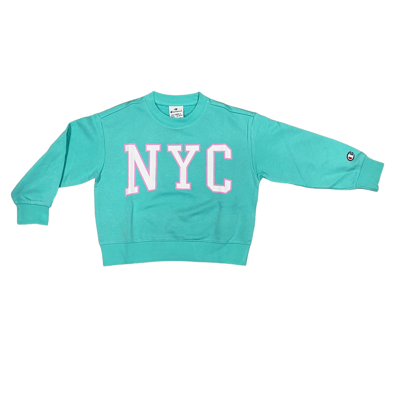 Champion tuta da ragazza con felpa girocollo e pantalone aderente 404993 BS049 verde acqua blu